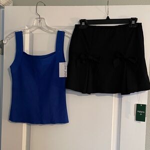 Nine West Blue Tank Top and Black Halara Bow Skirt Set Both M